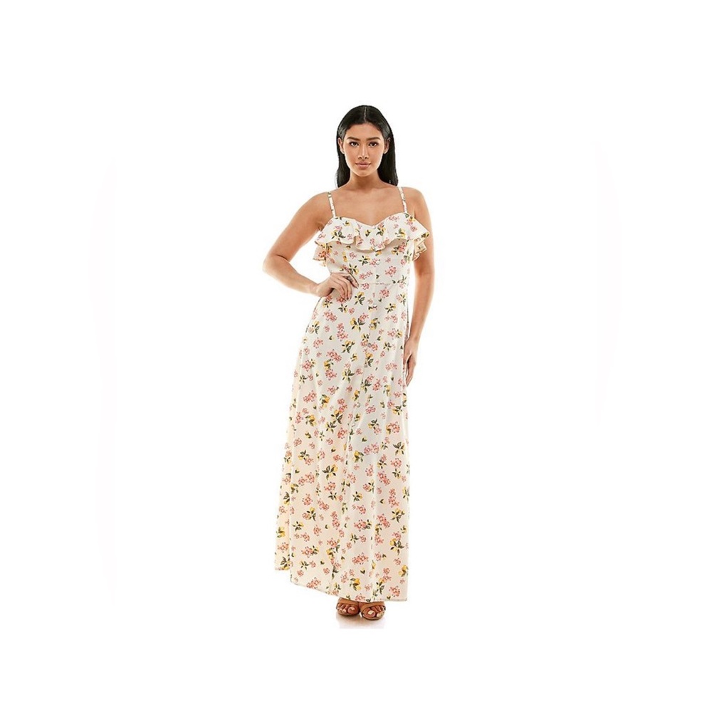 Lily Rose Lemons, Pink Floral Ruffled Front Back Cutout Maxi Dress Woman’s Sz XL